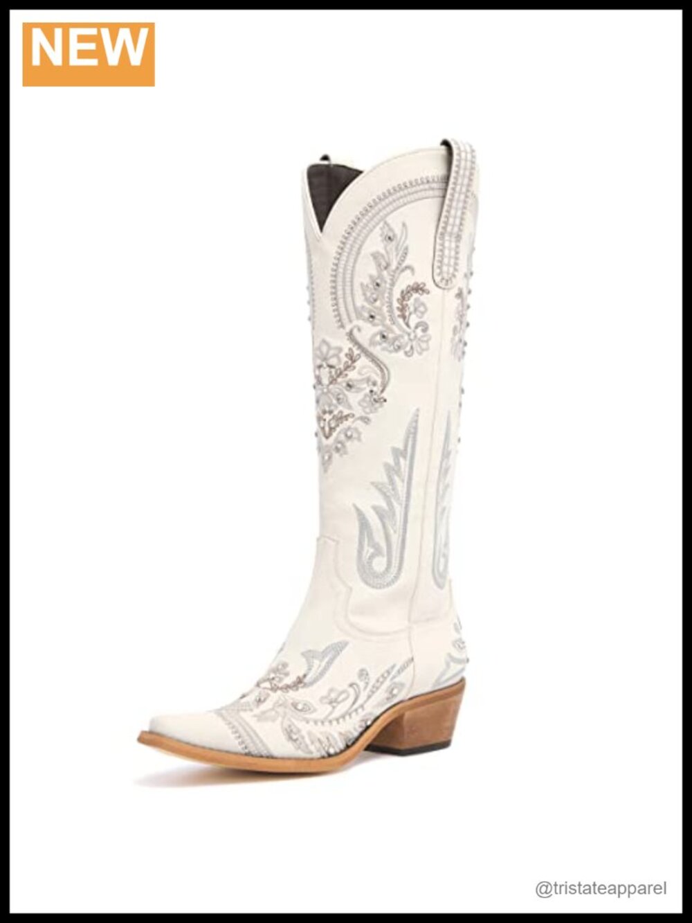 Western Cowboy Boots for Women Rhinestone Embroidery Knee High Snip Toe